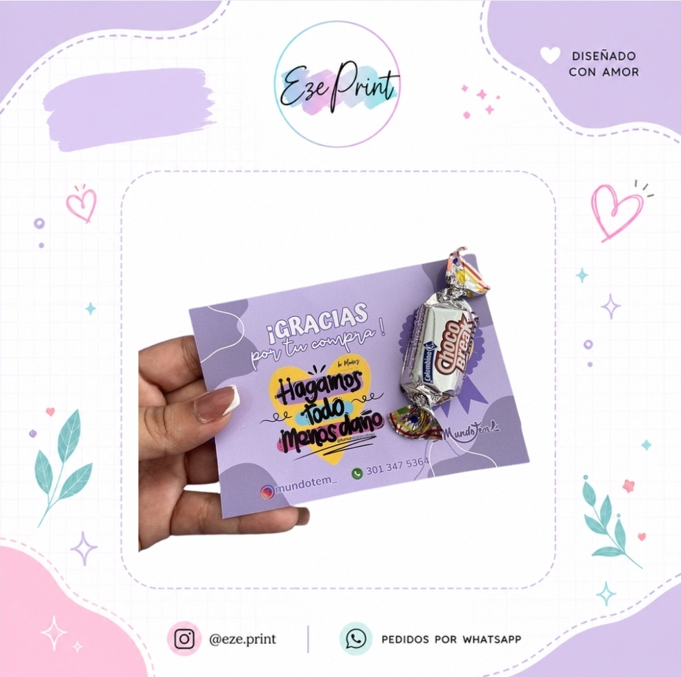 tarjeta de agradecimiento + 1 dulce (12u)
